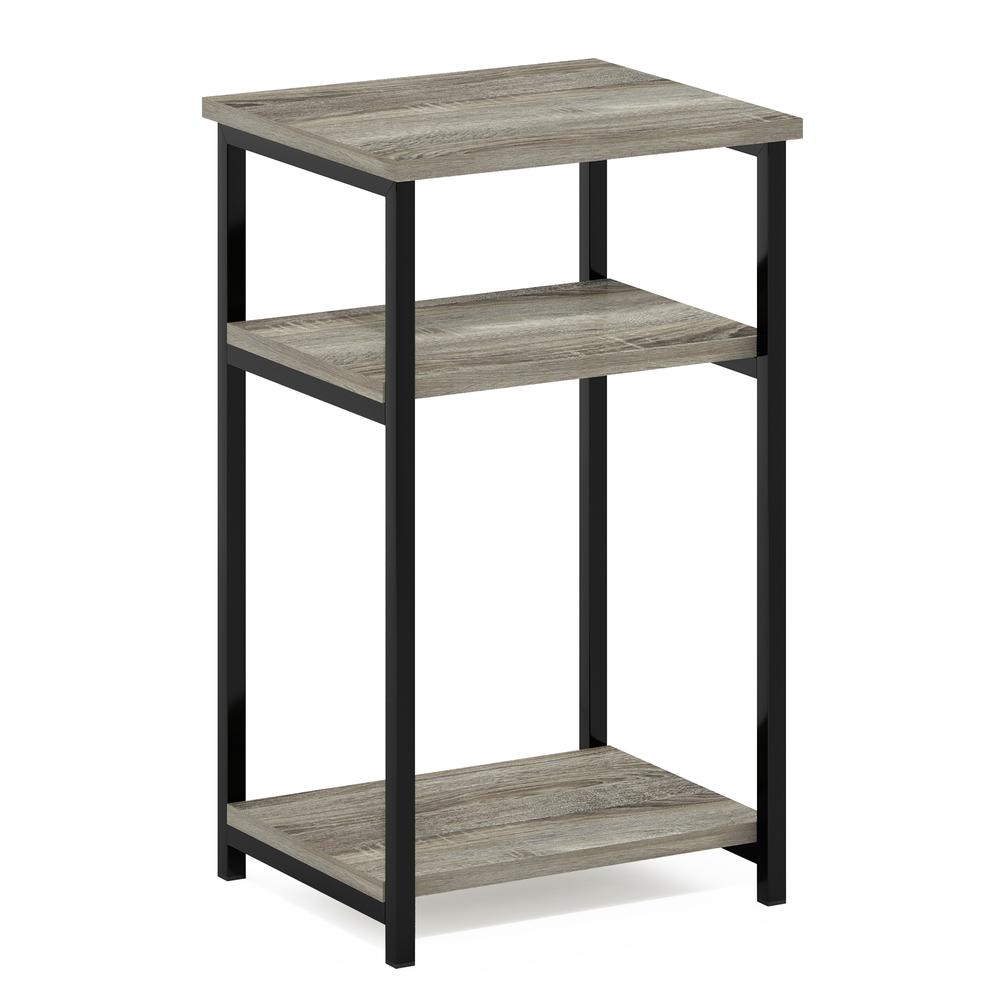 Furinno Just 3-Tier Industrial Metal Frame End Table with Storage Shelves, 1-Pack, French Oak. Picture 1