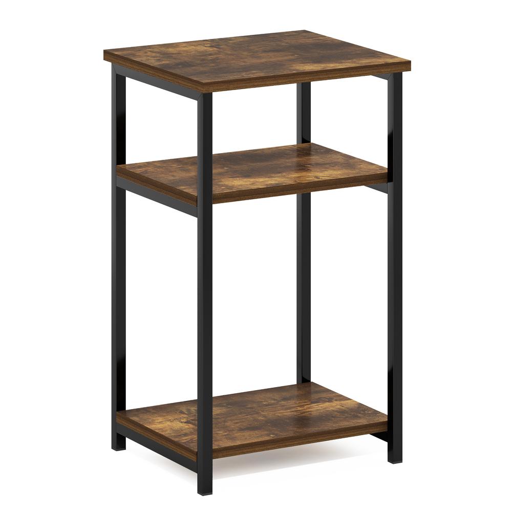 Furinno Just 3-Tier Industrial Metal Frame End Table with Storage Shelves, 1-Pack, Amber Pine. Picture 1