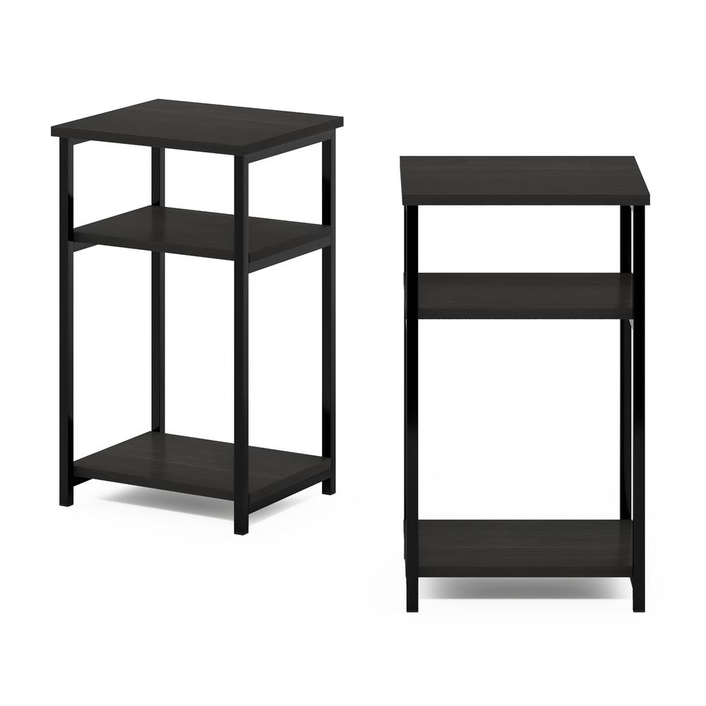 Furinno Just 3-Tier Industrial Metal Frame End Table with Storage Shelves, 2-Pack, Espresso. Picture 2