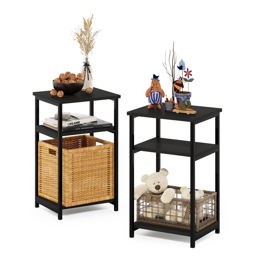 Furinno Just 3-Tier Industrial Metal Frame End Table with Storage Shelves, 2-Pack, Espresso. Picture 3