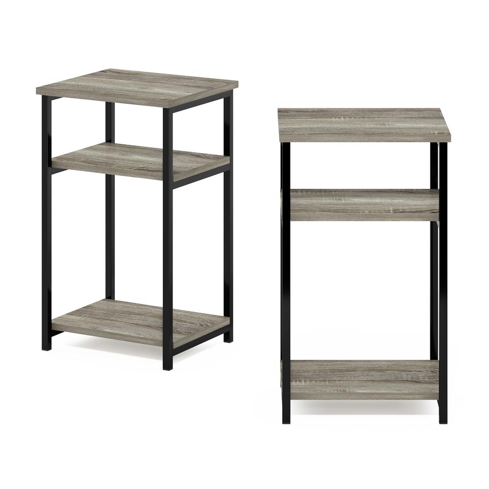Furinno Just 3-Tier Industrial Metal Frame End Table with Storage Shelves, 2-Pack, French Oak. Picture 2