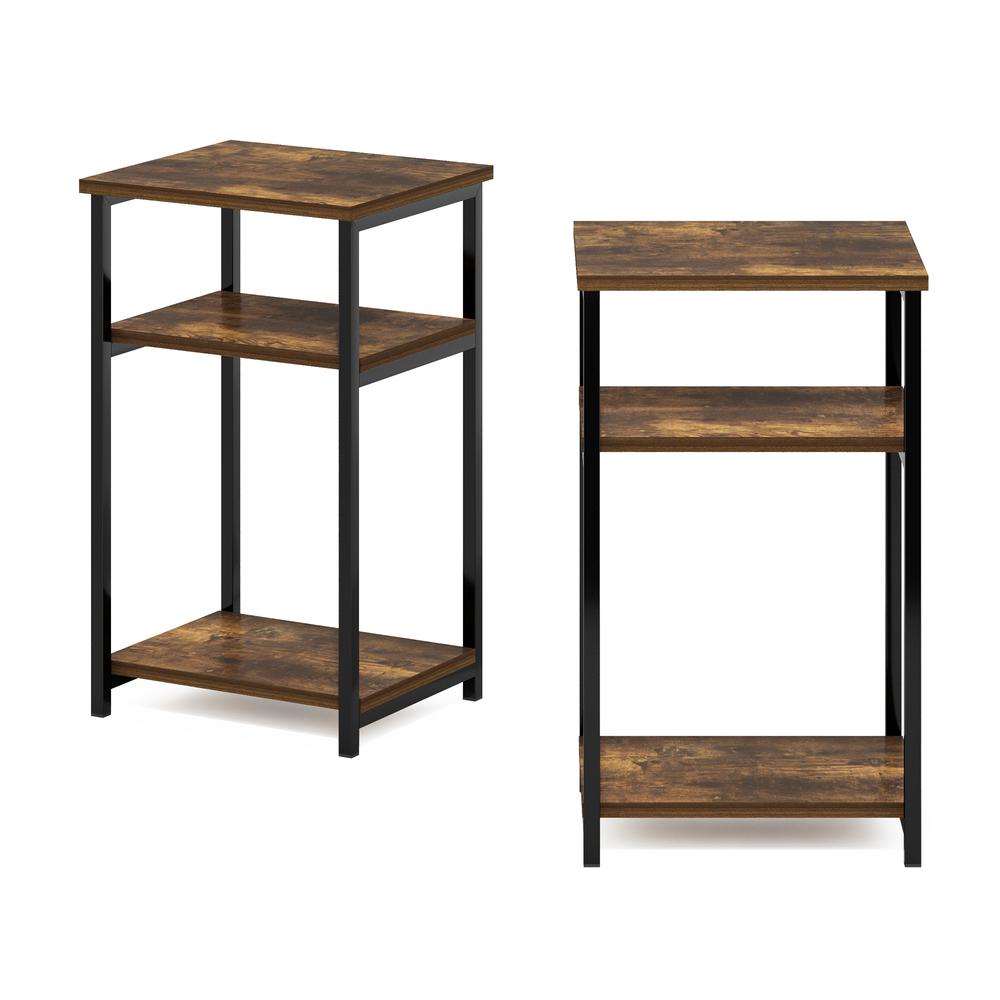 Furinno Just 3-Tier Industrial Metal Frame End Table with Storage Shelves, 2-Pack, Amber Pine. Picture 2