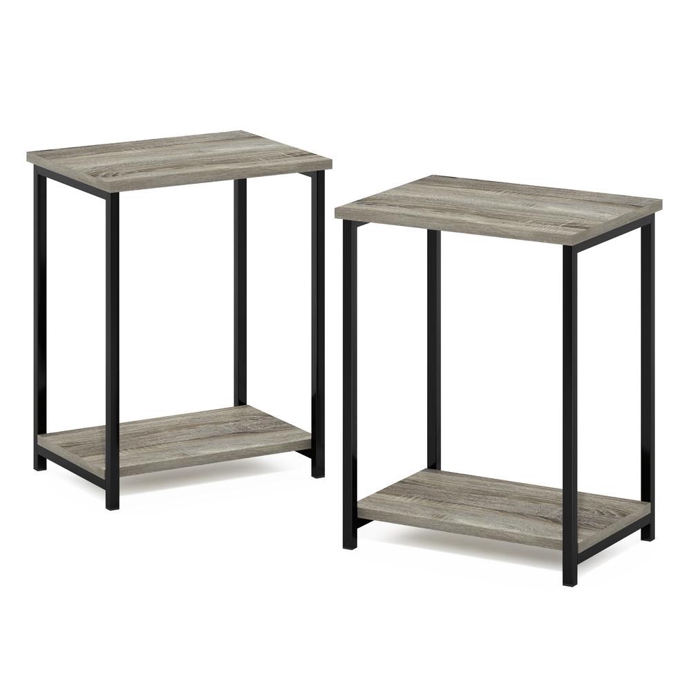 Furinno Simplistic Industrial Metal Frame End Table, 2-Pack, French Oak. Picture 1