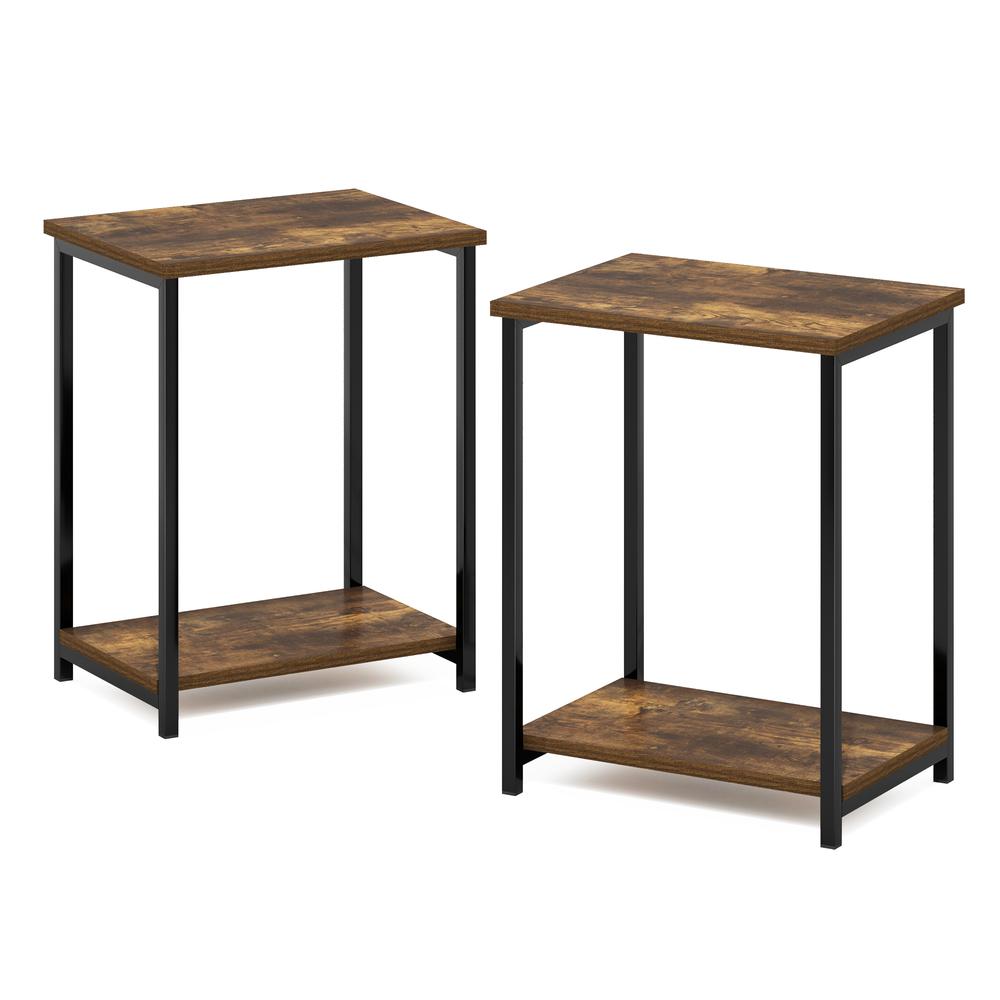 Furinno Simplistic Industrial Metal Frame End Table, 2-Pack, Amber Pine. Picture 1