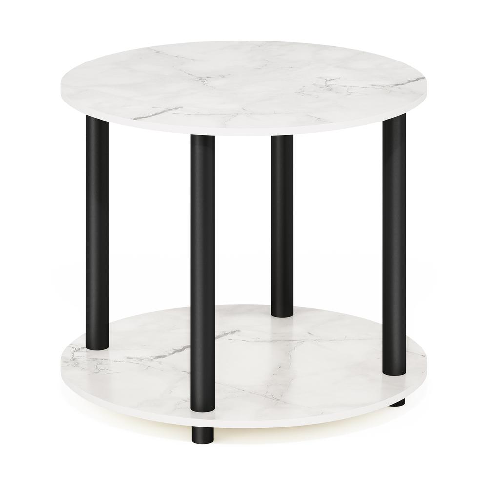Furinno Turn-N-Tube Simple Design 2-Tier Round Wooden Coffee Table, Marble White. Picture 1