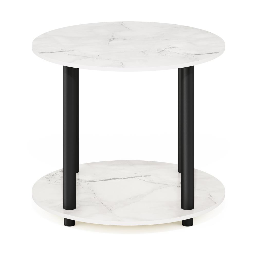 Furinno Turn-N-Tube Simple Design 2-Tier Round Wooden Coffee Table, Marble White. Picture 3