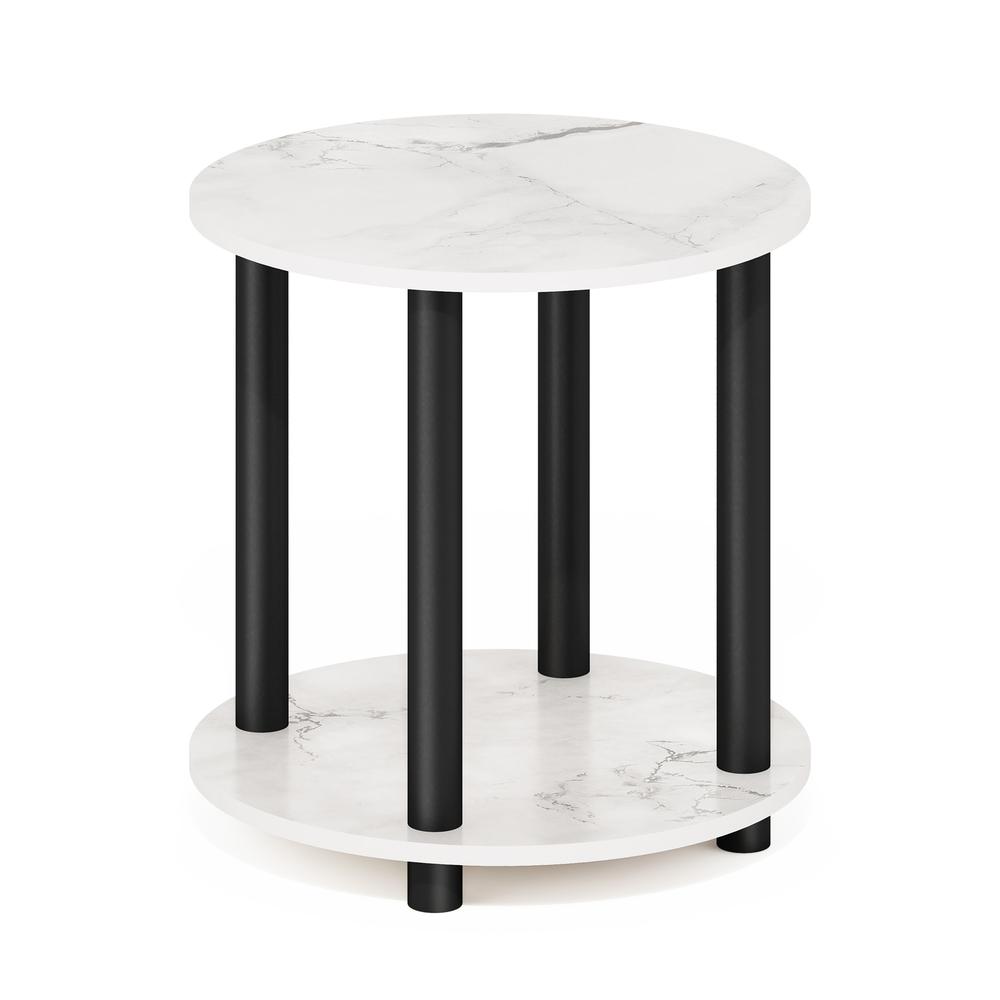 Furinno Turn-N-Tube 2-Tier Round Wooden End Table, Marble White. Picture 1