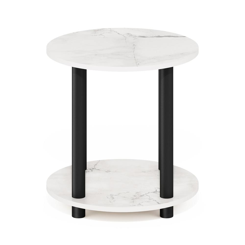 Furinno Turn-N-Tube 2-Tier Round Wooden End Table, Marble White. Picture 3
