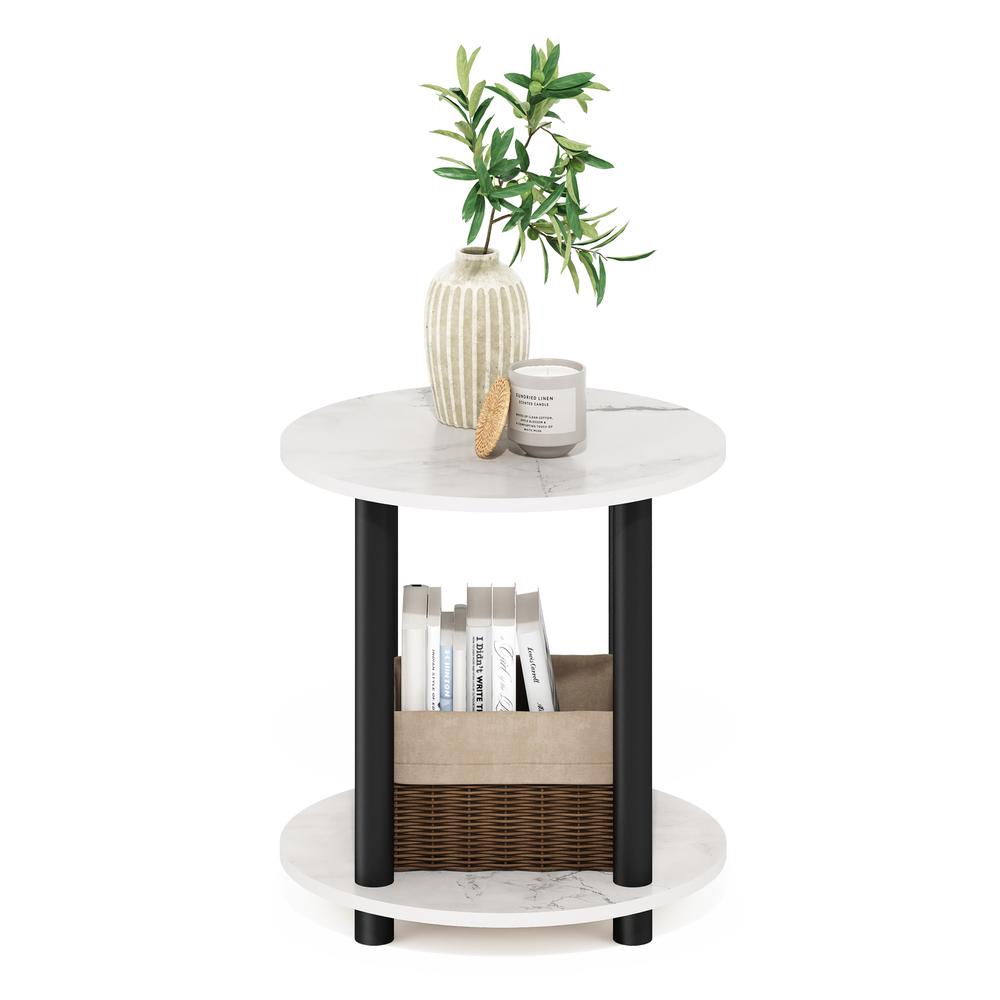 Furinno Turn-N-Tube 2-Tier Round Wooden End Table, Marble White. Picture 5