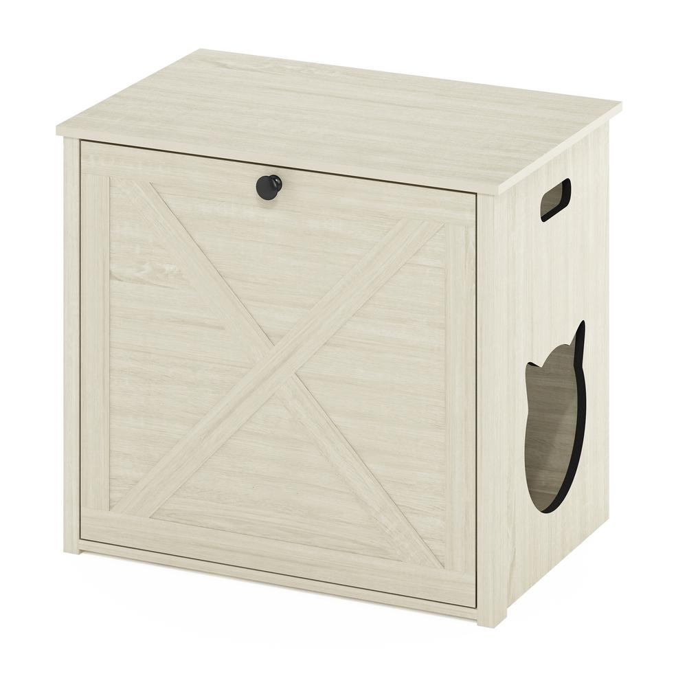 Furinno Peli Small Cat Litter Box Enclosure with Single Door, White Wash. Picture 1