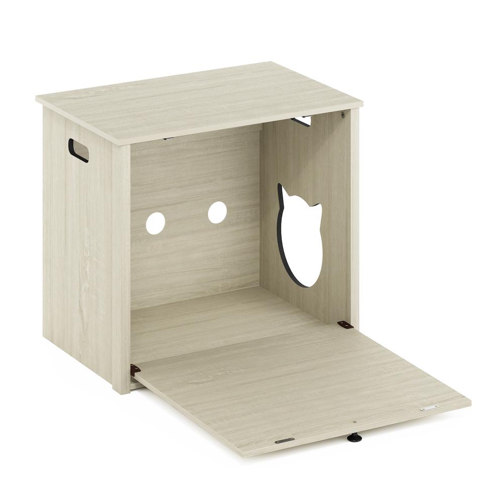 Furinno Peli Small Cat Litter Box Enclosure with Single Door, White Wash. Picture 4