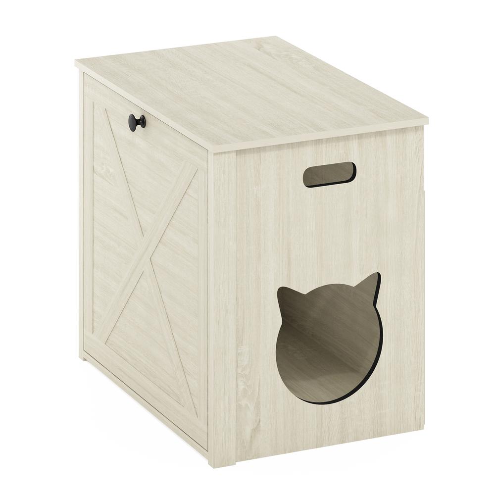 Furinno Peli Small Cat Litter Box Enclosure with Single Door, White Wash. Picture 5