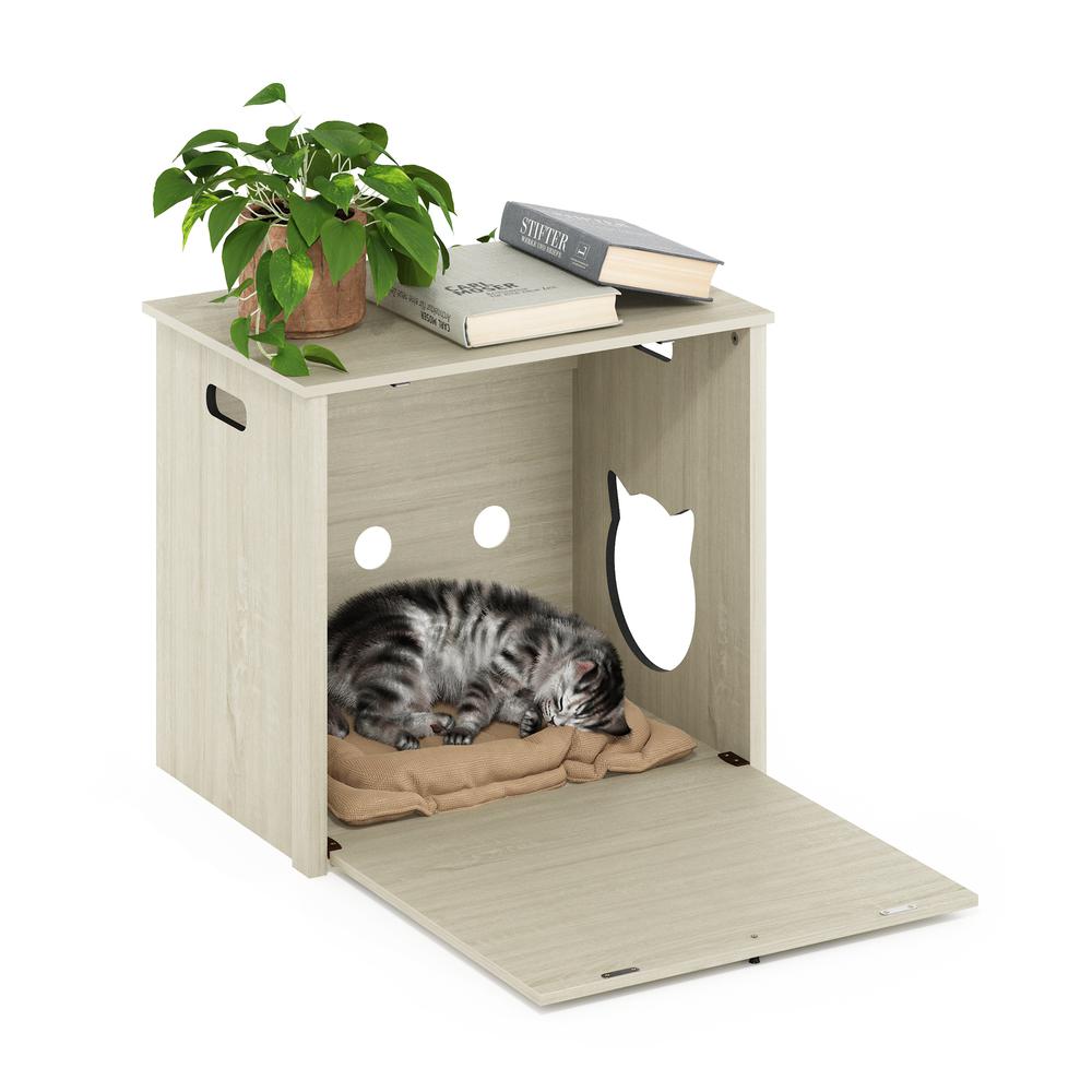 Furinno Peli Small Cat Litter Box Enclosure with Single Door, White Wash. Picture 7