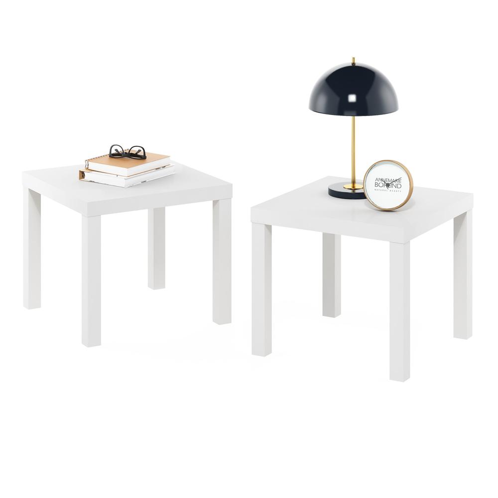 Furinno Classic Homey Square Side Table, Set of 2, White. Picture 3
