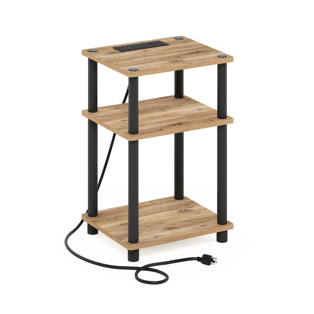 Just 3-Tier Turn-N-Tube USB and Type-C Charging Port End Table, Oak/Black. Picture 1