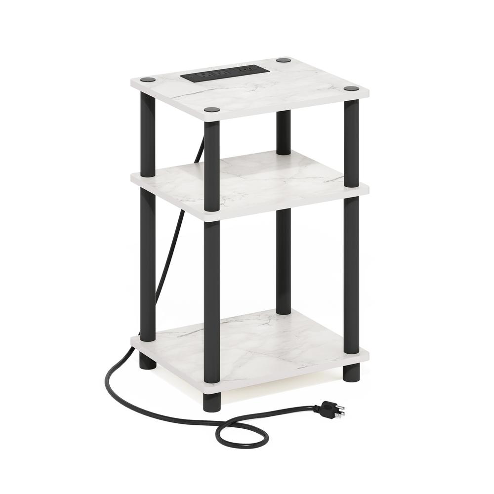 Just 3-Tier Turn-N-Tube USB and Type-C Charging Port End Table, White/Black. Picture 1