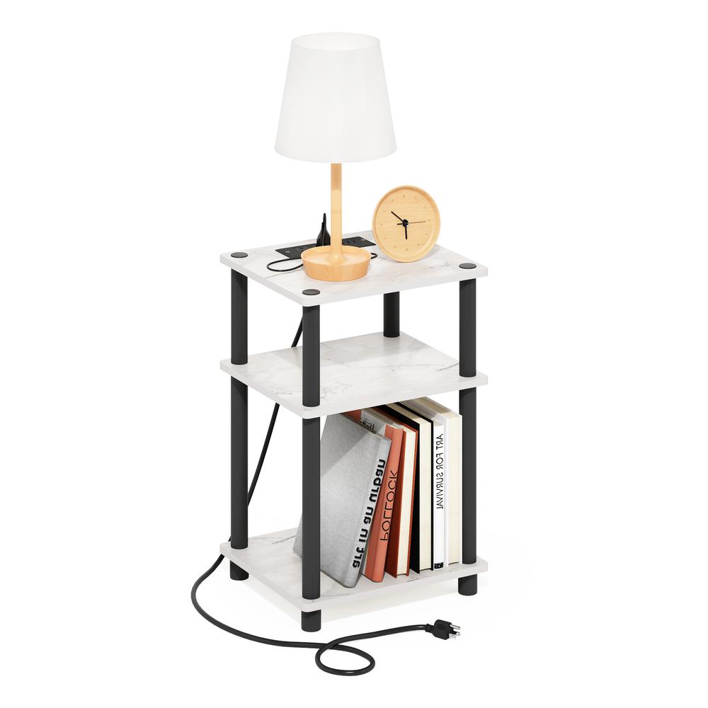 Just 3-Tier Turn-N-Tube USB and Type-C Charging Port End Table, White/Black. Picture 5