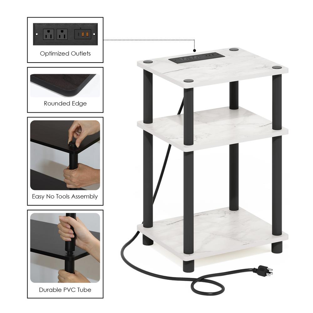 Just 3-Tier Turn-N-Tube USB and Type-C Charging Port End Table, White/Black. Picture 6