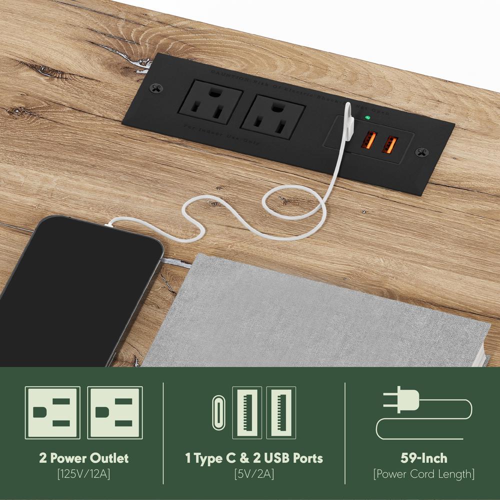 Andrey USB and Type-C Port Charging Station End Table, Flagstaff Oak/Black. Picture 6