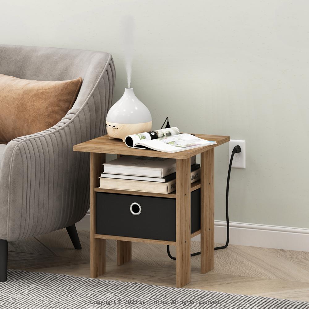 Andrey USB and Type-C Port Charging Station End Table, Flagstaff Oak/Black. Picture 2