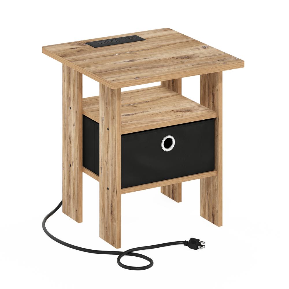 Andrey USB and Type-C Port Charging Station End Table, Flagstaff Oak/Black. Picture 1