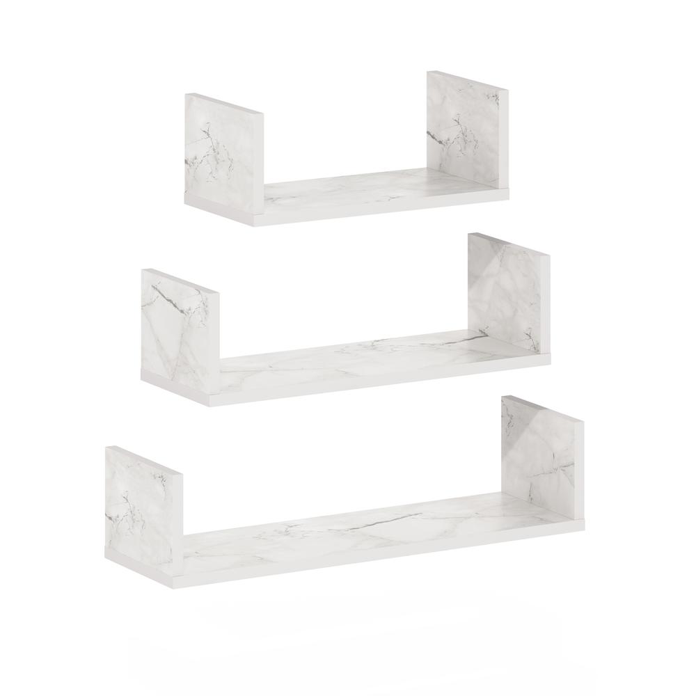 Bedroom Decor Wall Mounted Floating Display Shelve, Marble White, Set of 3. Picture 1