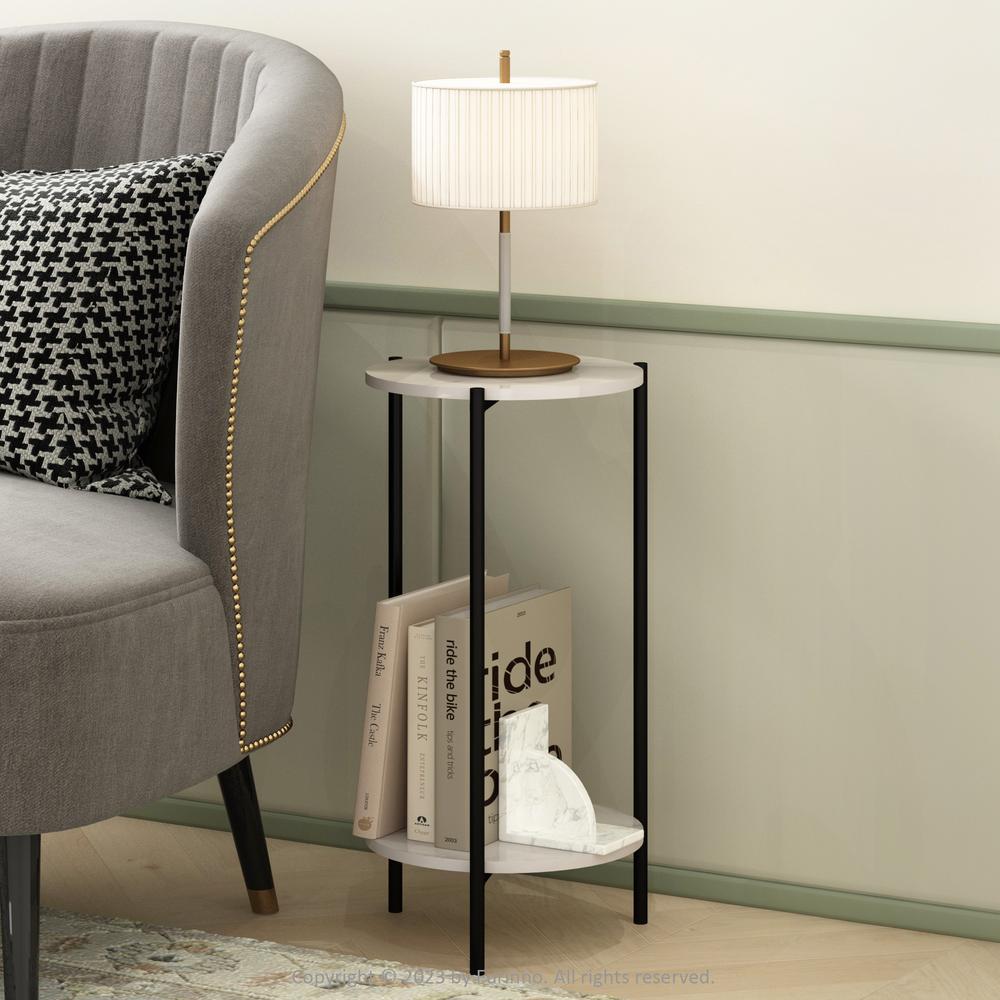 Besi 2-Tier Modern Tall Round Side End Table, Marble White. Picture 2