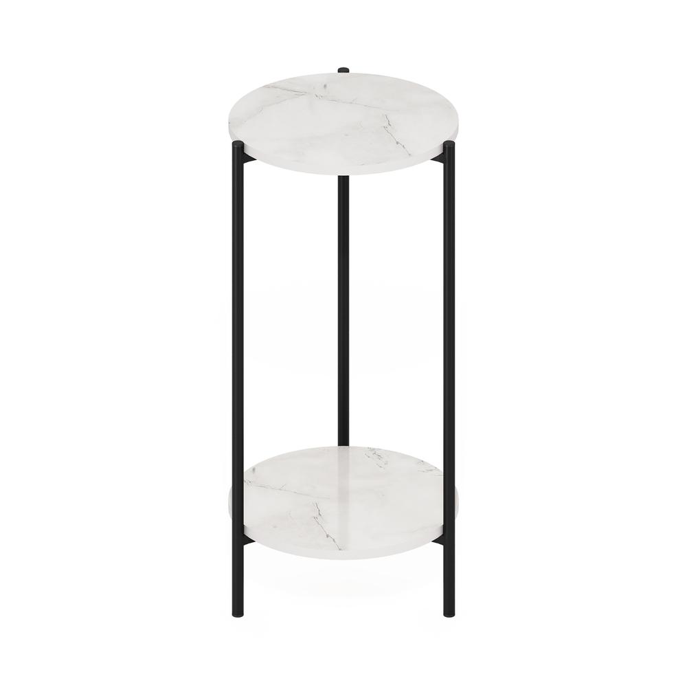 Besi 2-Tier Modern Tall Round Side End Table, Marble White. Picture 1