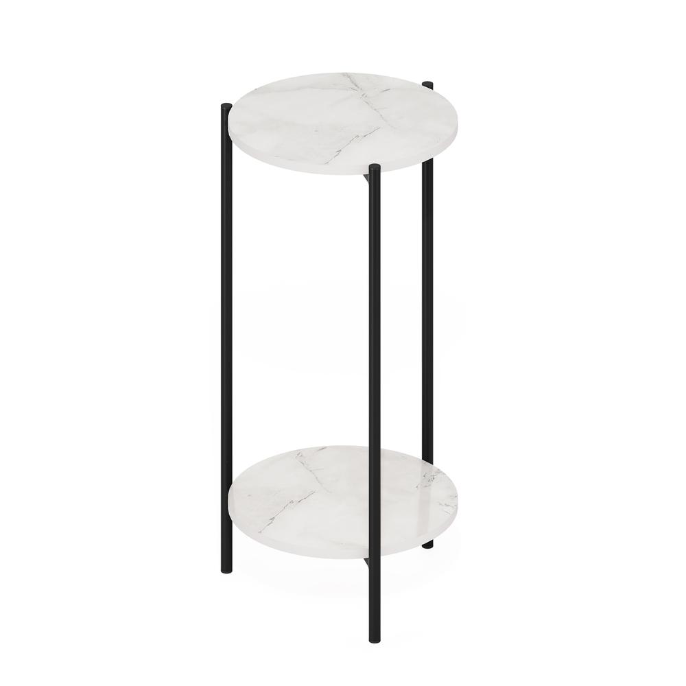 Besi 2-Tier Modern Tall Round Side End Table, Marble White. Picture 3