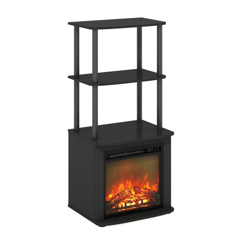 TV Entertainment Side Table Display Rack with Fireplace Insert, Americano/Black. Picture 1