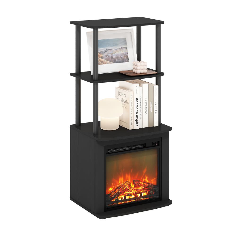TV Entertainment Side Table Display Rack with Fireplace Insert, Americano/Black. Picture 3