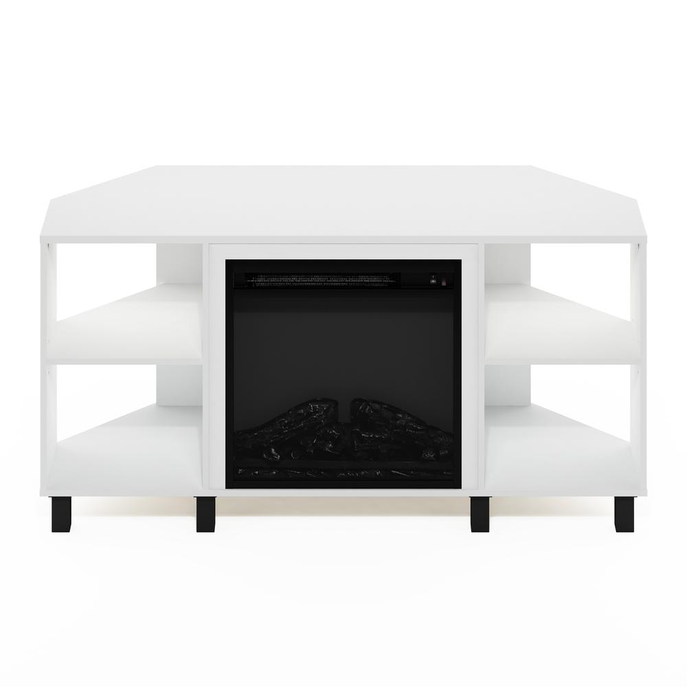 Jensen Corner Fireplace TV Stand with 4 Open Compartments, Solid White. Picture 4