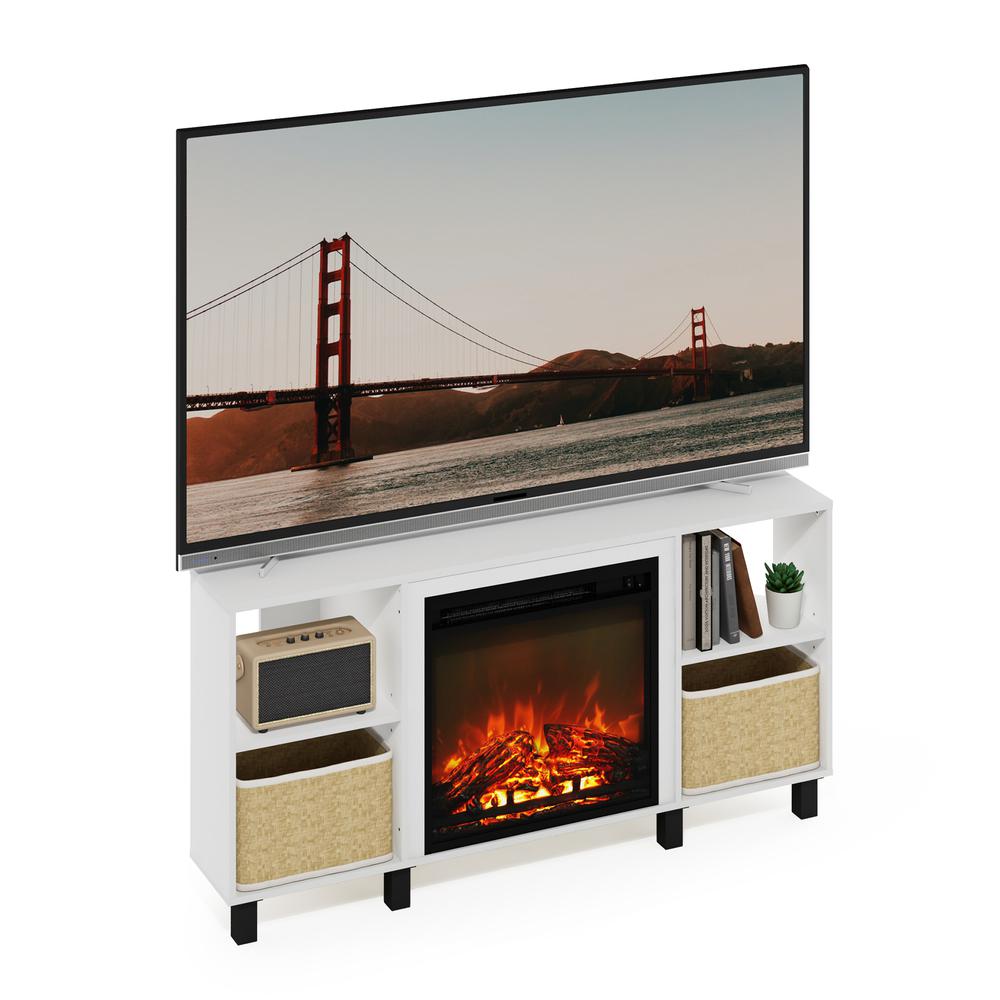Jensen Corner Fireplace TV Stand with 4 Open Compartments, Solid White. Picture 5