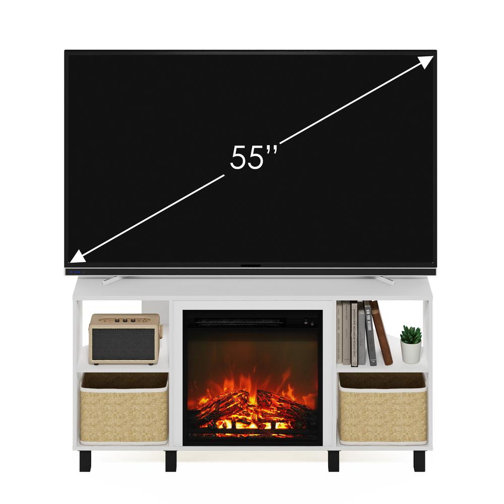 Jensen Corner Fireplace TV Stand with 4 Open Compartments, Solid White. Picture 6