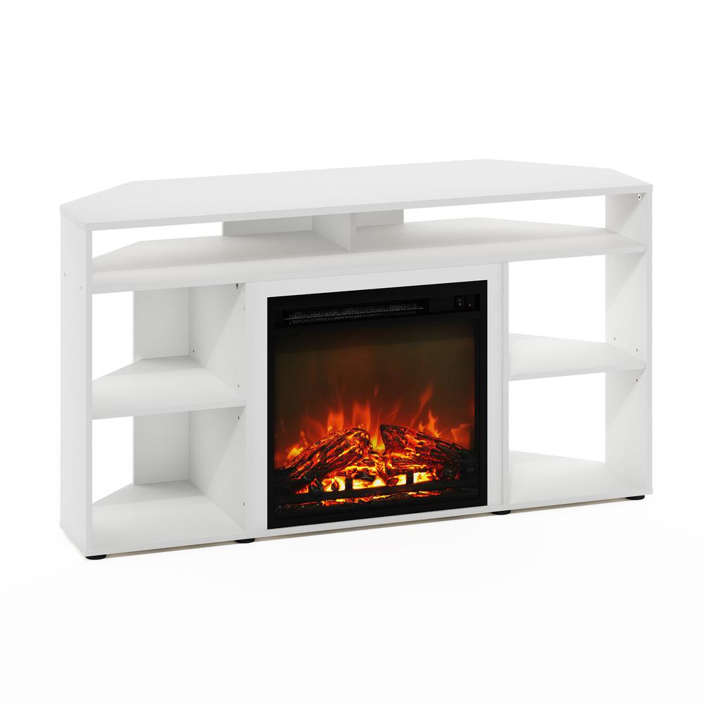 Jensen Corner TV Stand with Fireplace for TV up to 55 Inches, Solid White. Picture 1