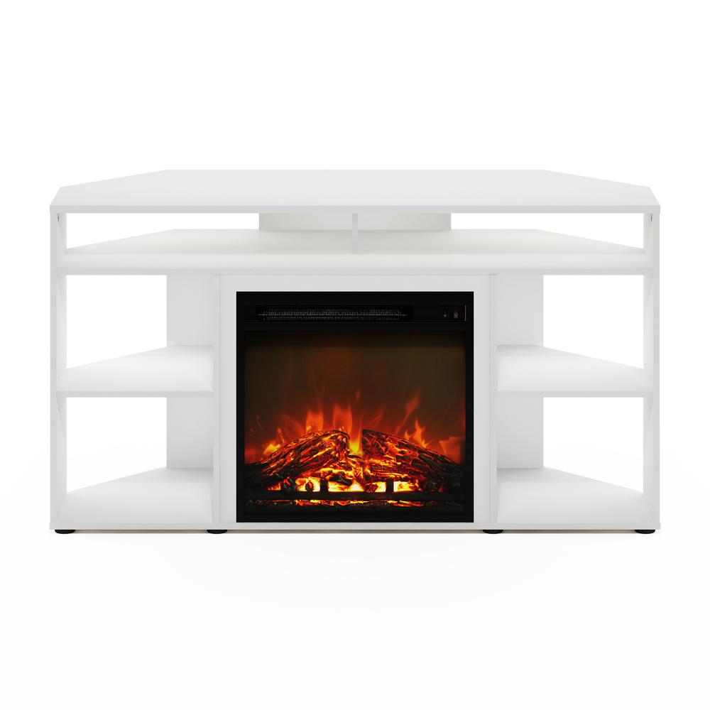 Jensen Corner TV Stand with Fireplace for TV up to 55 Inches, Solid White. Picture 3