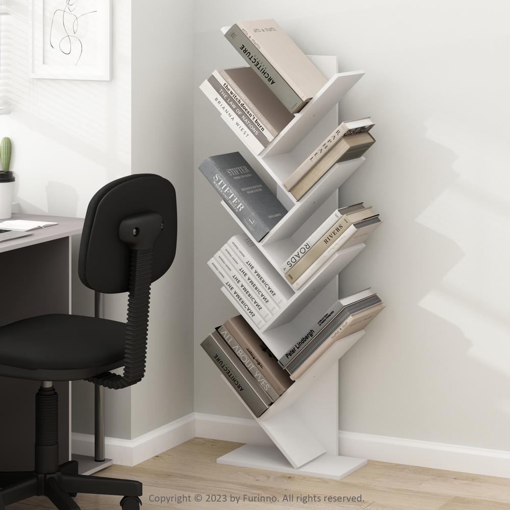 Tree Bookshelf 9-Tier Floor Standing Tree Bookcase, White. Picture 6