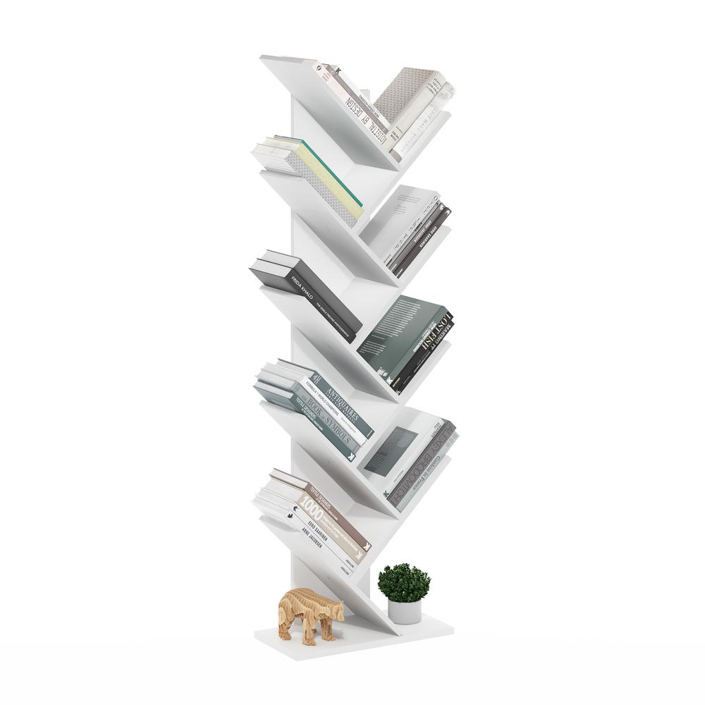 Tree Bookshelf 9-Tier Floor Standing Tree Bookcase, White. Picture 4