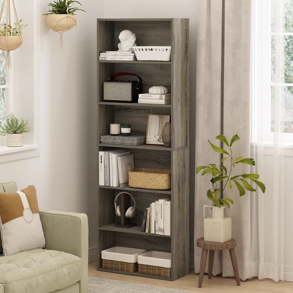 JAYA Simply Home Free Standing 6-Tier Open Storage Bookcase, French Oak. Picture 2
