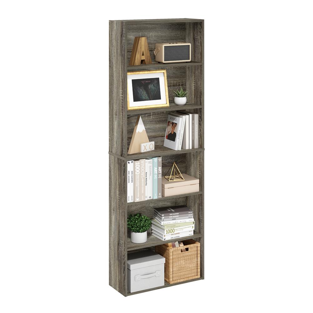 JAYA Simply Home Free Standing 6-Tier Open Storage Bookcase, French Oak. Picture 4