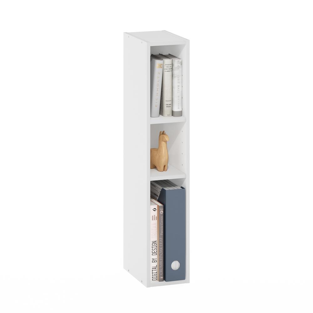 Fulda 3-Tier Space Saving Storage Shelf Bookcase, 6-Inch Width, White. Picture 4