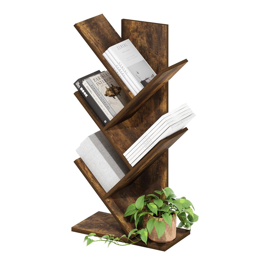 Tree Bookshelf 5-Tier Floor Standing Tree Bookcase, Amber Pine. Picture 3
