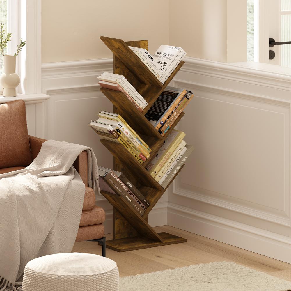 Tree Bookshelf 7-Tier Floor Standing Tree Bookcase, Amber Pine. Picture 5