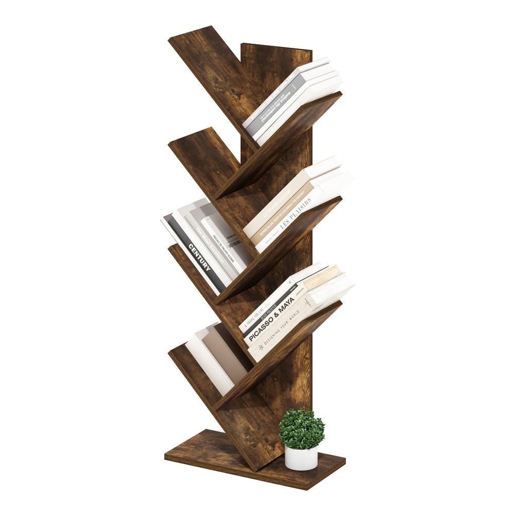 Tree Bookshelf 7-Tier Floor Standing Tree Bookcase, Amber Pine. Picture 3