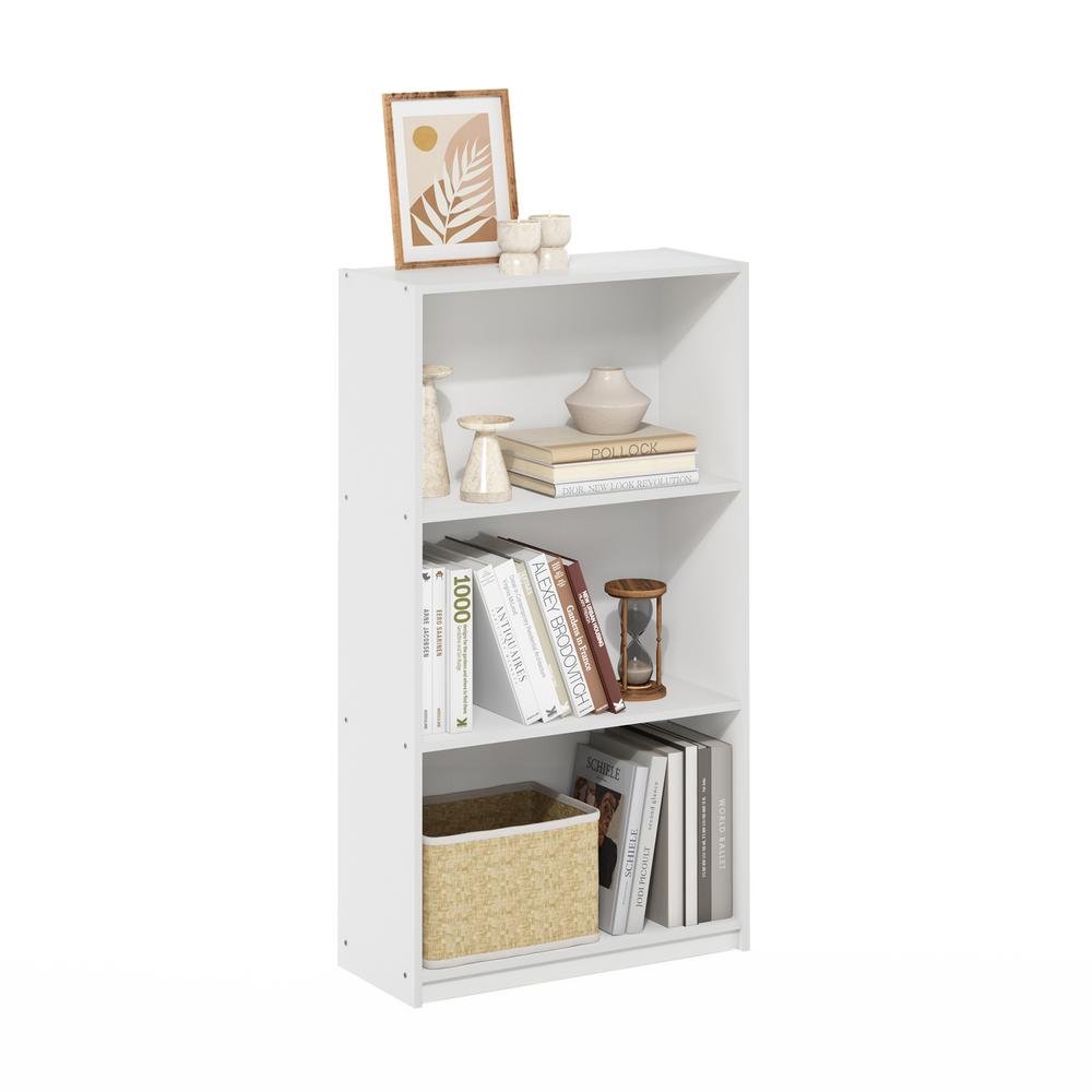 Basic 3-Tier Bookcase Storage Shelves, White/White. Picture 3