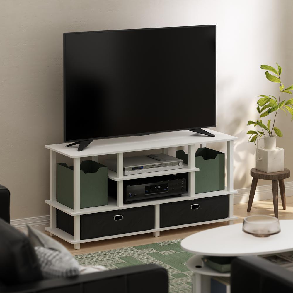 JAYA Large TV Stand for up to 55-Inch TV with Storage Bin, White/White/Black. Picture 5