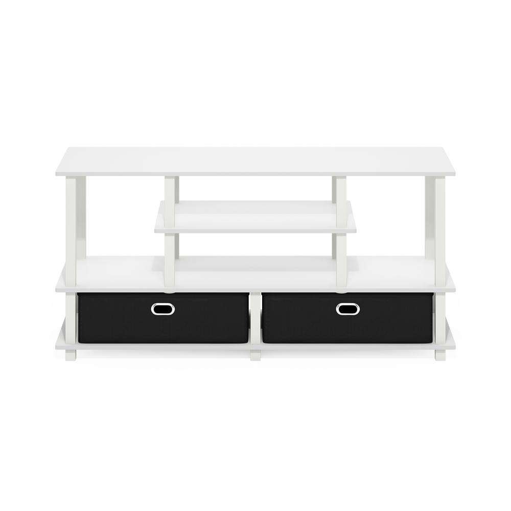 JAYA Large TV Stand for up to 55-Inch TV with Storage Bin, White/White/Black. Picture 2