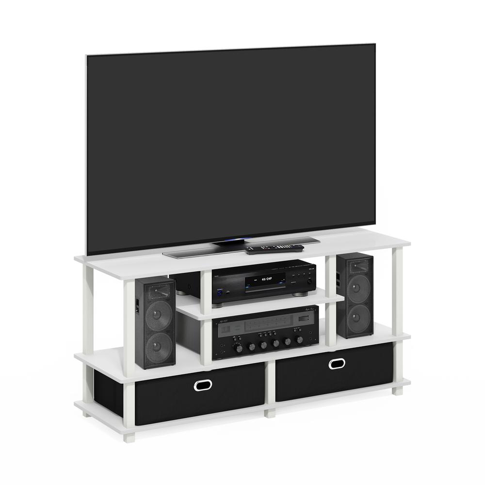 JAYA Large TV Stand for up to 55-Inch TV with Storage Bin, White/White/Black. Picture 3