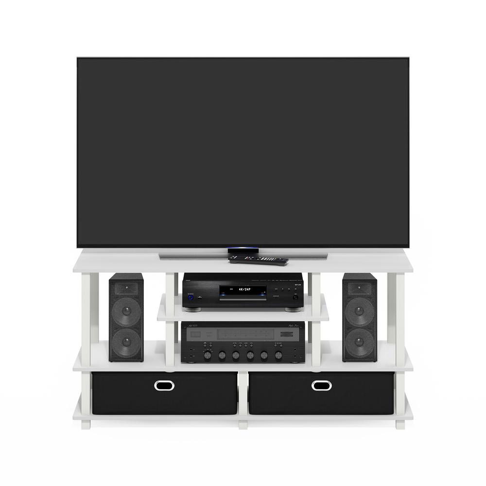 JAYA Large TV Stand for up to 55-Inch TV with Storage Bin, White/White/Black. Picture 4