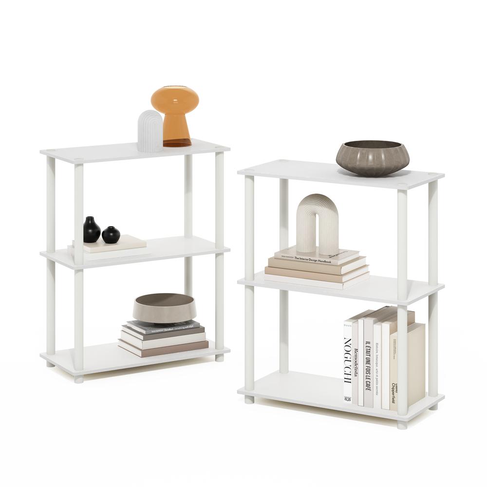 3-Tier Compact Multipurpose Shelf Display Rack, White/White, Set of 2. Picture 3